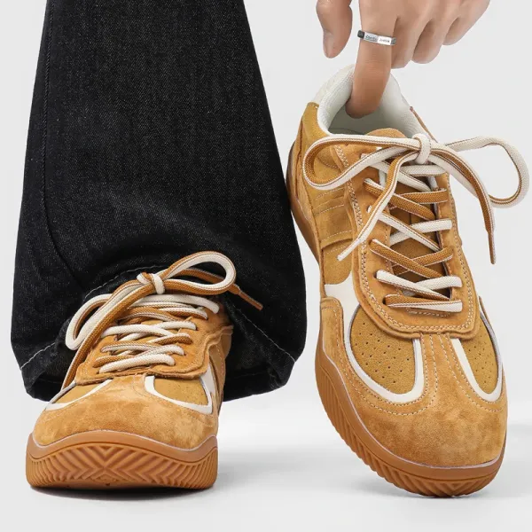 Design Suede Panel Sneakers Tan and White - 1