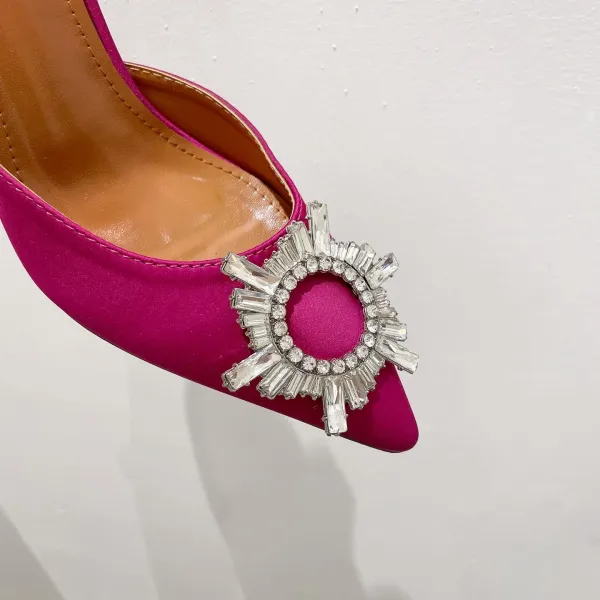 Design Slingback Pointed-Toe Heels with Crystal Sunburst Ornament Magenta - 21