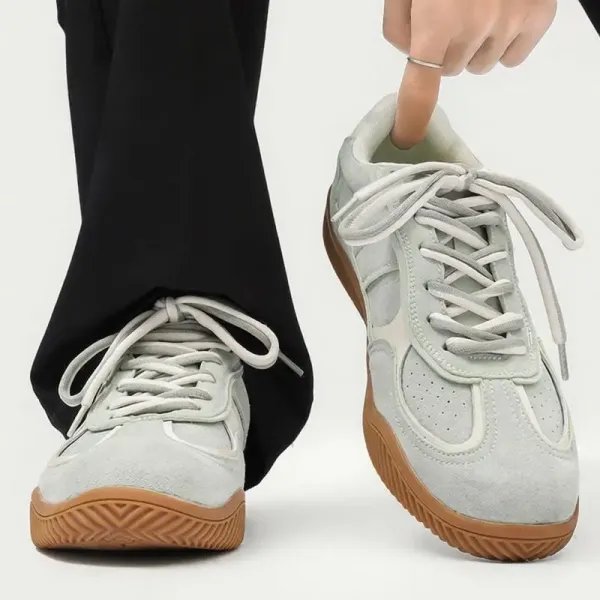 Design Retro Suede Sneakers in Light Gray and Gum Sole - 1