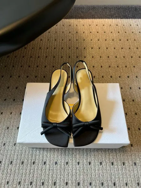 Design Black Bow Slingback Block Heel Sandals Heels - 1