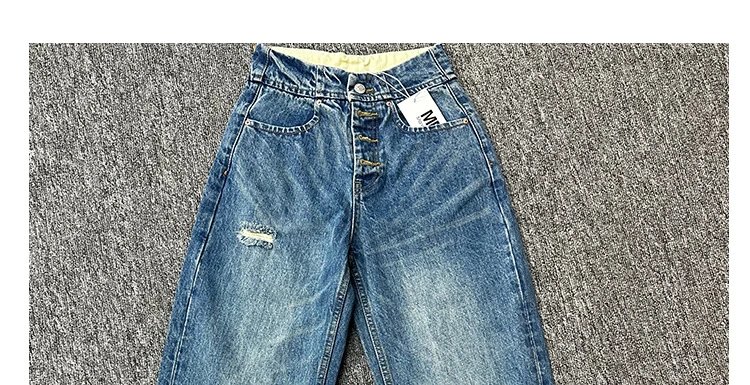 Design High-Waisted Distressed Button-Fly Jeans Blue - 7