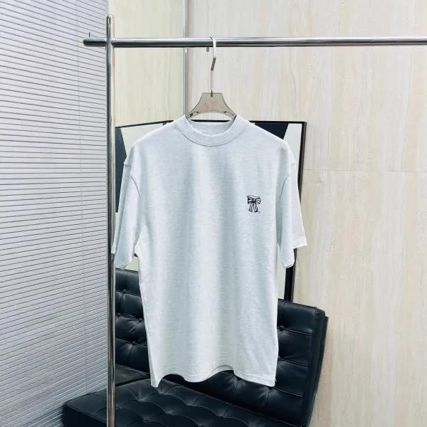 Design Bow Embroidery Crewneck T-Shirt Light Gray - 1
