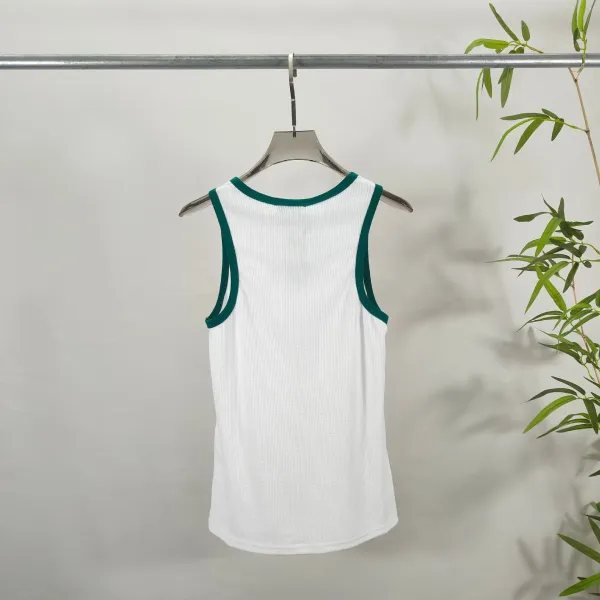 Casablanca Ribbed Tank Top Black with Emerald Trim Vest Top - 7