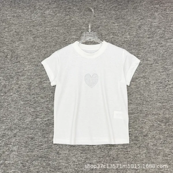 Design Heart Embroidery White T-Shirt Tops.t Shirts - 1