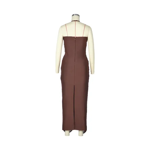 Design Pleated Halter Maxi Dress in Dusty Rose - 42
