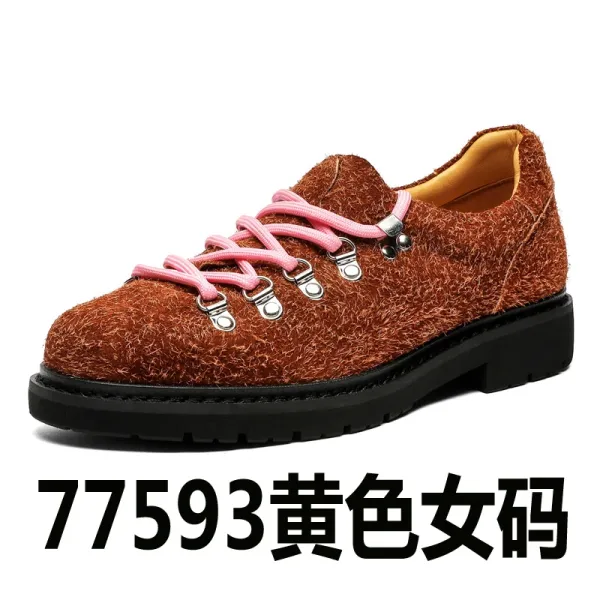 Design Chunky Lace-Up Suede Loafer Brown with Pink Laces Shoes Casual Shoes - 1