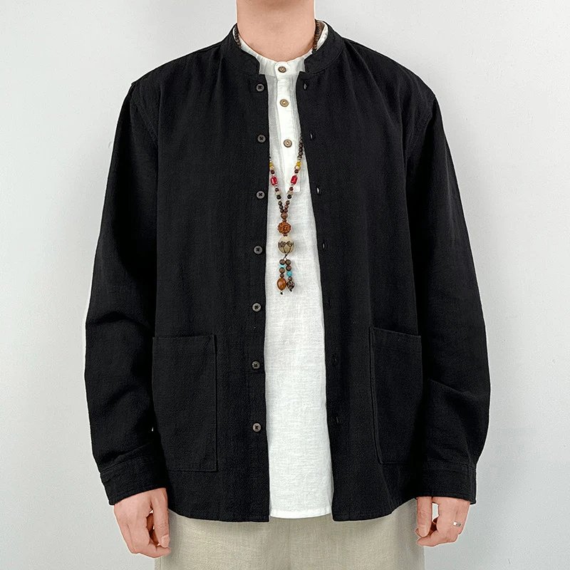 Stand Collar Button-Up Jacket Black Outerwear