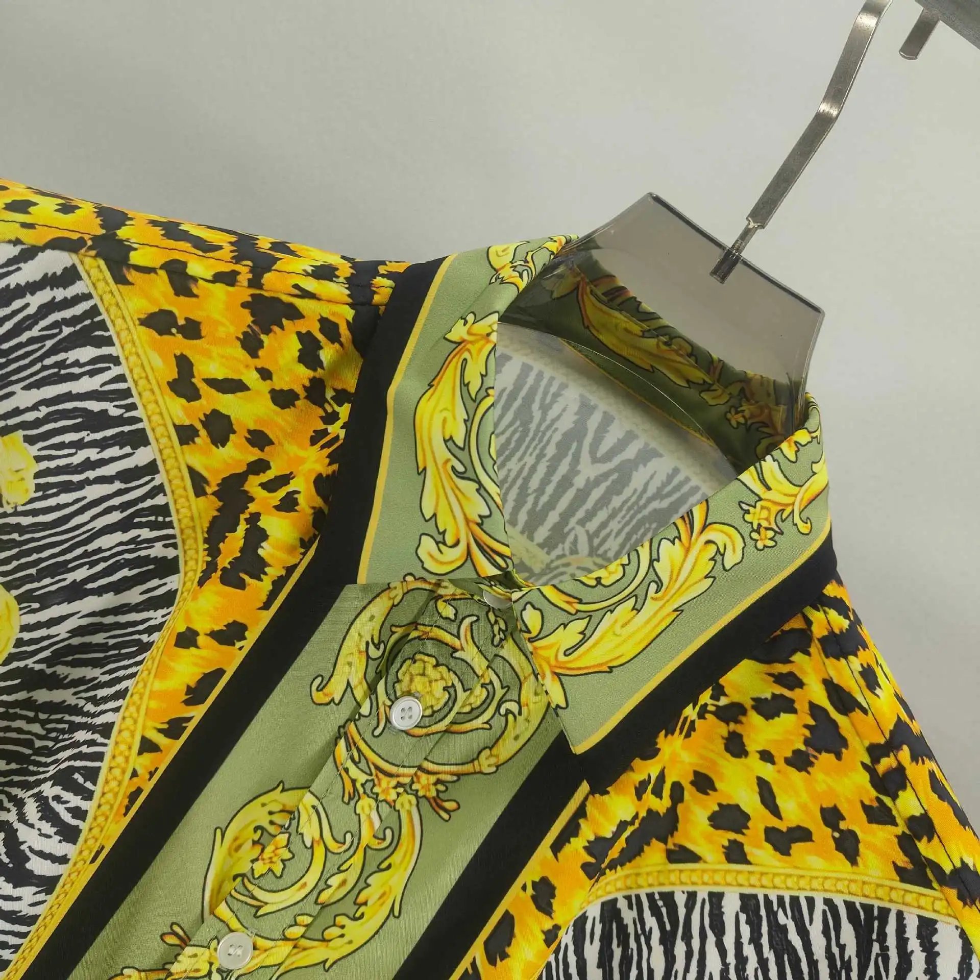 Versace Jungle Print Silk Shirt and Shorts Set Olive Green - 4