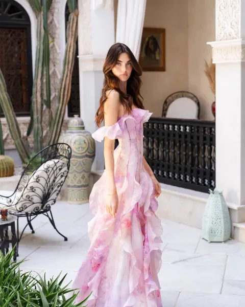Design White Ruffled Off-Shoulder Tiered Gown Dress - 10