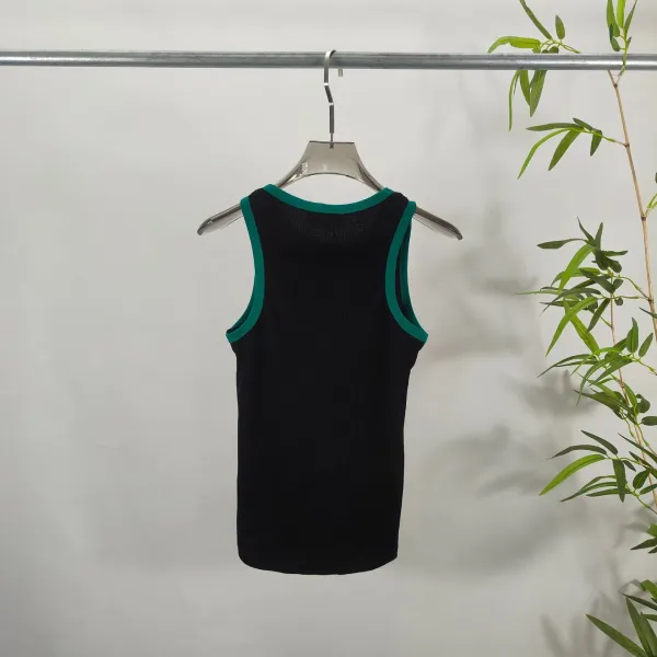 Casablanca Ribbed Tank Top Black with Emerald Trim Vest Top - 3