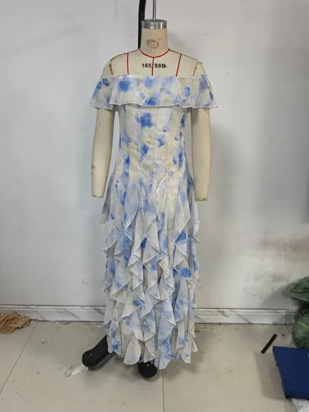 Design White Ruffled Off-Shoulder Tiered Gown Dress - 17