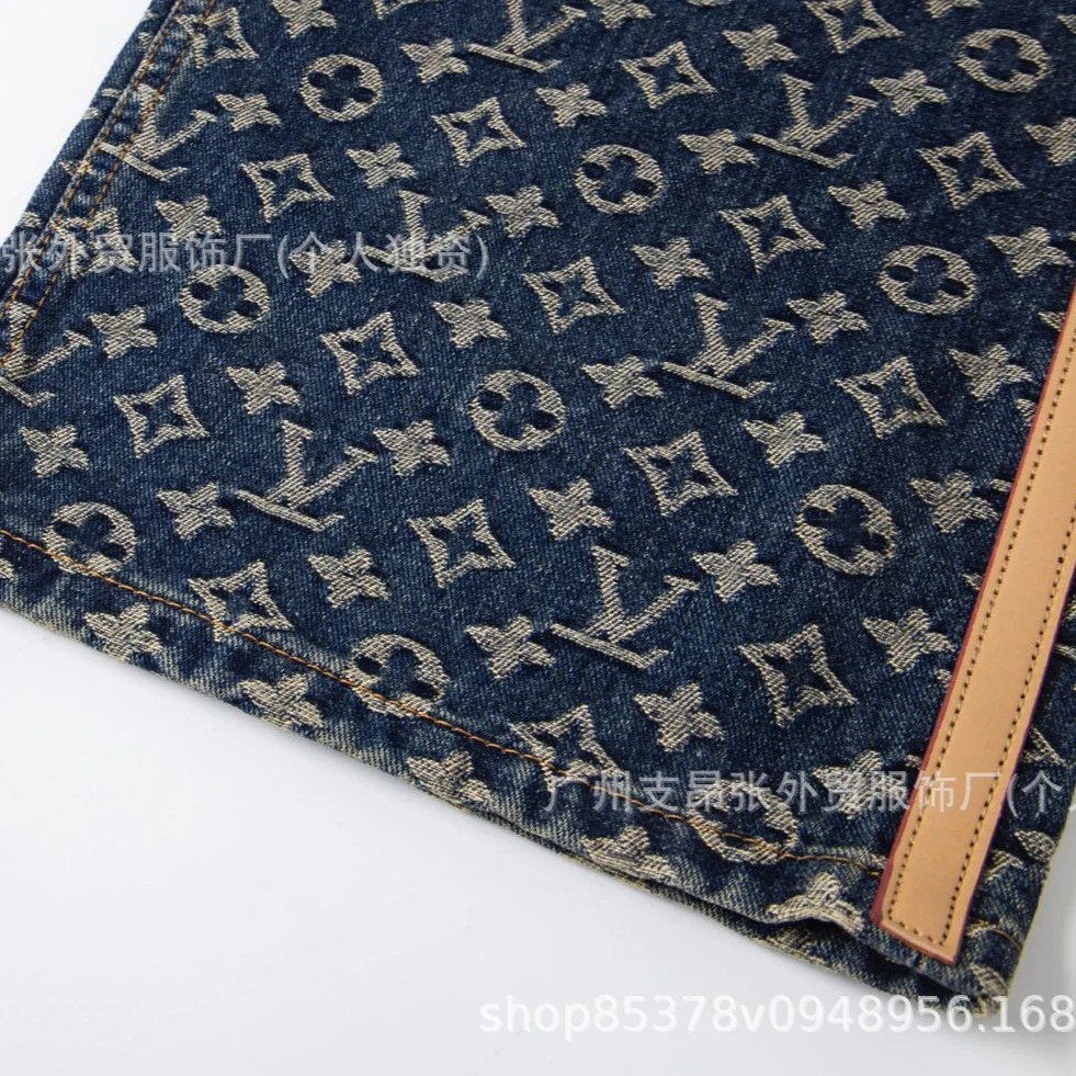 Louis Vuitton Monogram Denim Blue Wide Leg Trousers