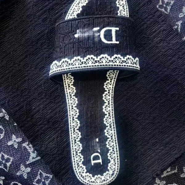Dior J'Adior Lace-Trimmed Slide Sandals Black Slippers - 1