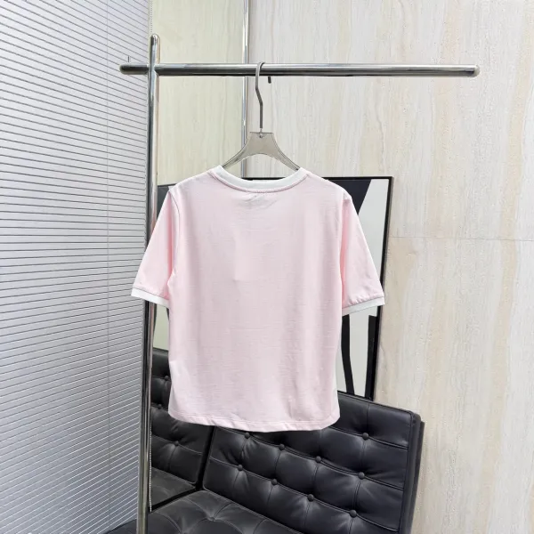 Design Ringer T-Shirt Pink with Embroidered Motif - 3