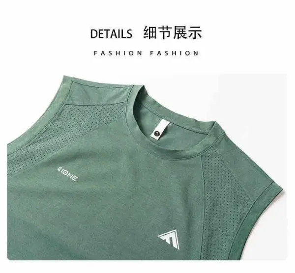Design QIONE Performance Mesh-Panel Vest Top Sage Green Vest Top - 11