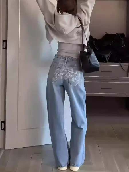 Hello Kitty x Swarovski Embellished Denim Jeans Light Blue - 8