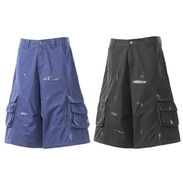 Design Distressed Cargo Shorts Black - 5