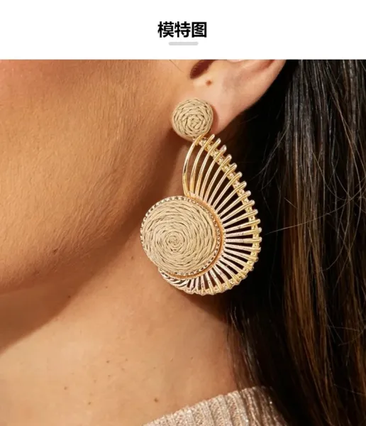 Design Raffia Sunburst Earrings Pink Gold Jewelry - 6