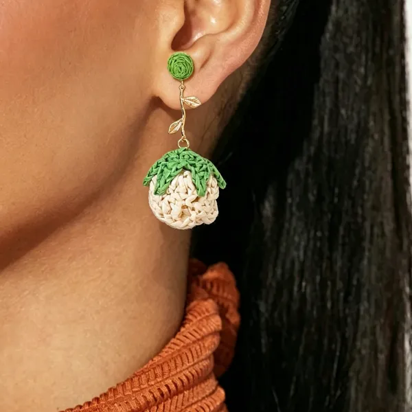Design Pineapple Rose Earrings Yellow Green Jewelry - 7