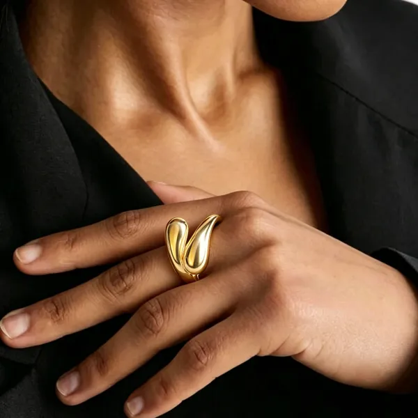 Design Teardrop Open Ring Gold Jewelry - 11