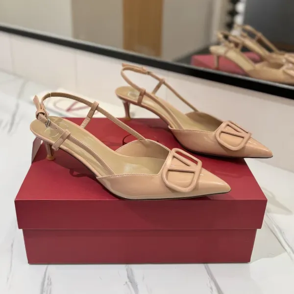 Valentino Garavani VLogo Slingback Pumps Nude Patent Leather Heels - 1