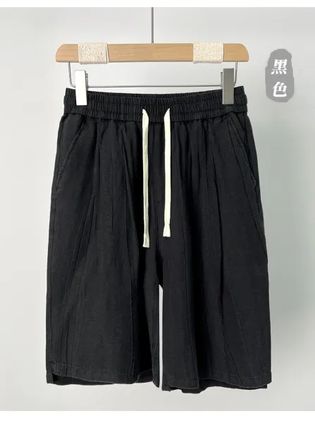 Design Linen Drawstring Shorts Beige Shorts - 12