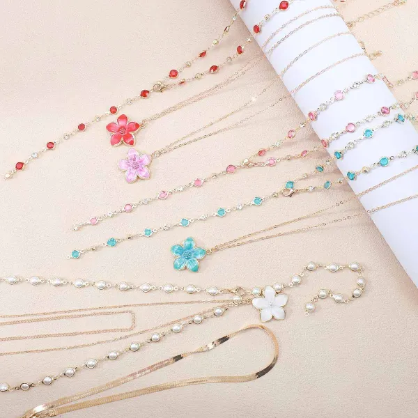Design Layered Pearl Flower Pendant Necklace Gold Jewelry - 15