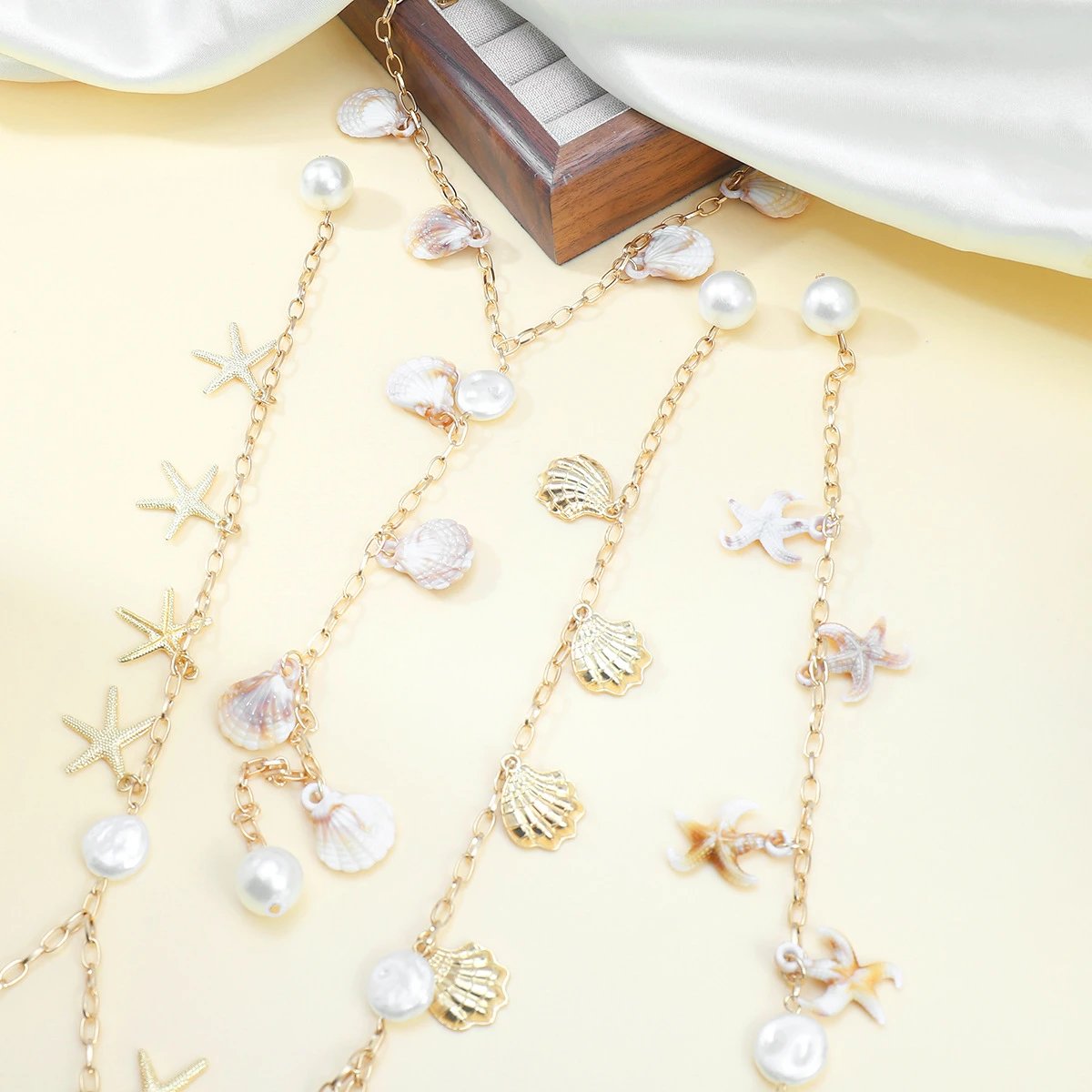 Gold Tone Starfish Pearl Body Chain Necklace