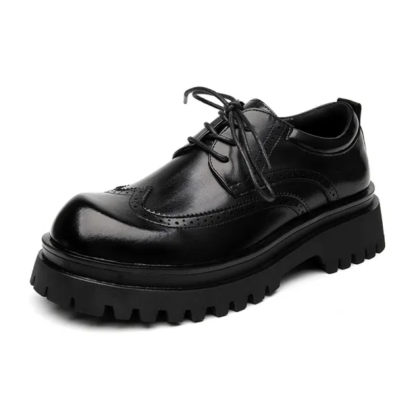 Design Brogue Platform Oxford Black Leather Shoes - 1