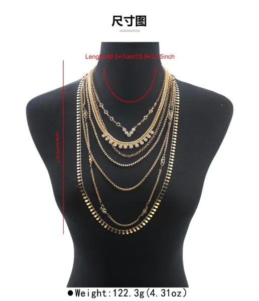 Design Layered Multi-Chain Crystal Pendant Necklace Silver Jewelry - 5