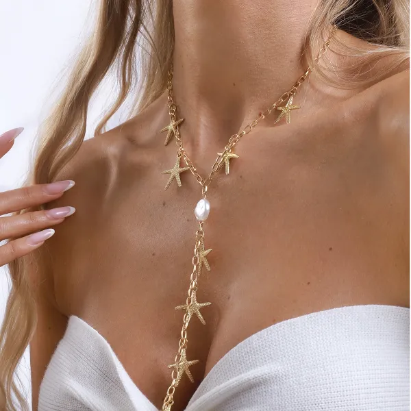 Design Seashell & Pearl Lariat Necklace Gold-Tone Jewelry - 11