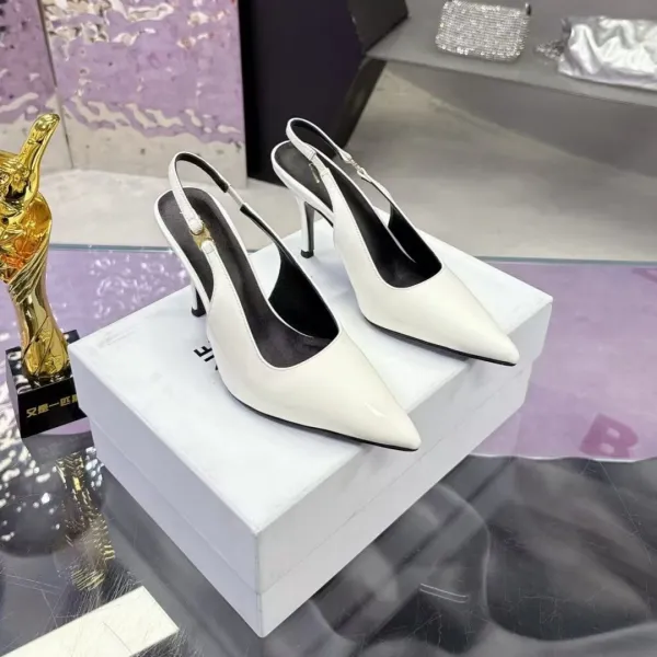 Design Black Patent Leather Pointed-Toe Slingback Stilettos - 7