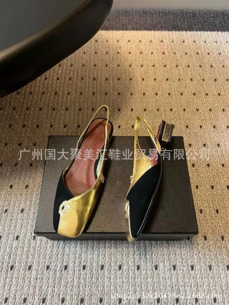 Design Slingback Loafers Black Leather-Suede Hybrid Heels - 8
