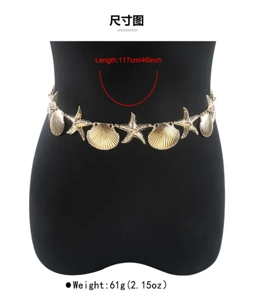 Design Silver Sea Shell and Starfish Waist Chain Accessory Jewelry - 5