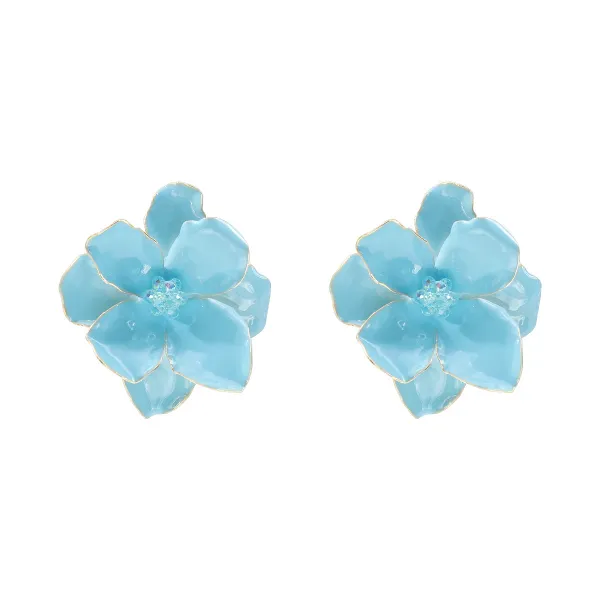 Design Floral Enamel Stud Earrings Sky Blue Jewelry - 1