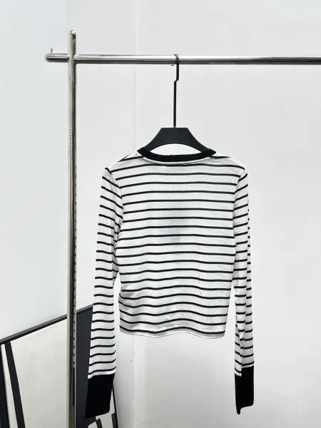 Prada Striped Logo Long-Sleeve Cropped Top White / Black T-Shirts - 7