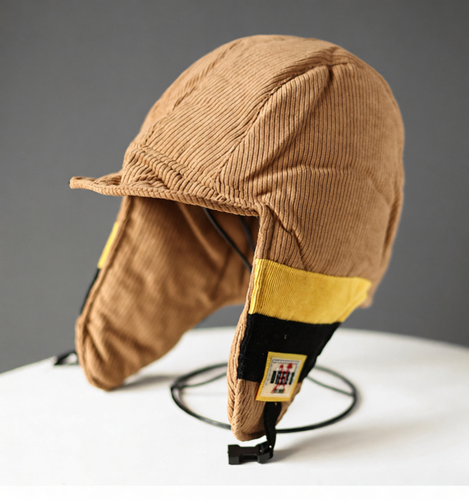 Diesel Trapper Hat Brown Corduroy with Yellow Black Trim