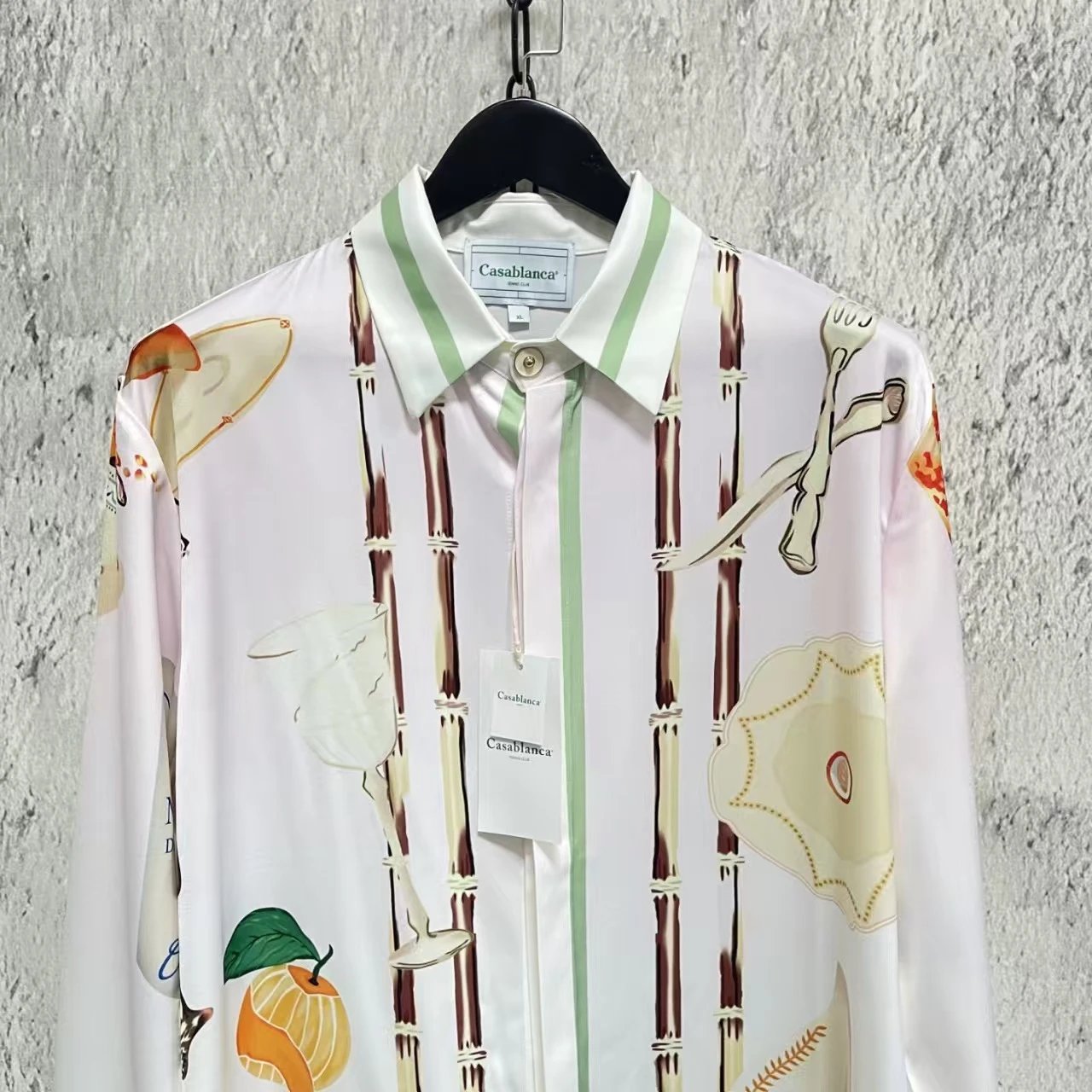 Casablanca Bamboo Print Silk Shirt White - 5