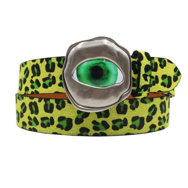 Design Leopard Print Suede Belt with Eye Buckle Accessory - 15