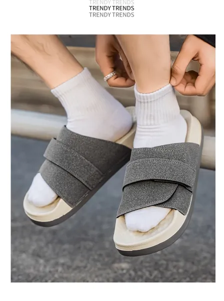 Design Two-Strap Slide Sandals Beige and Black Slippers - 24