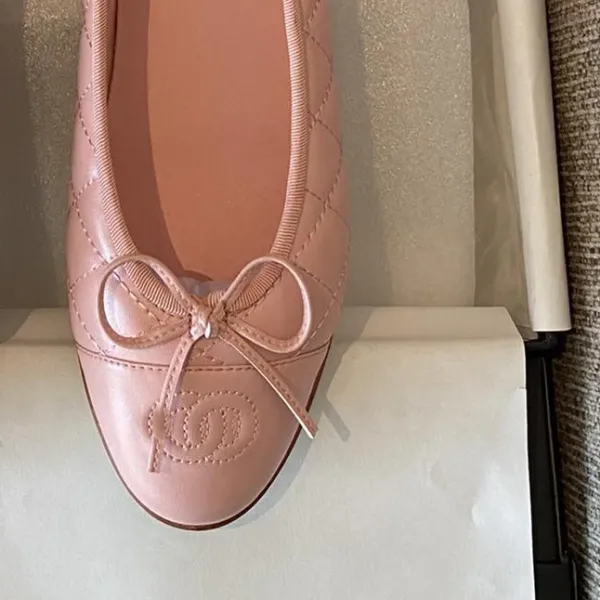 Chanel Ballerina Flats Pink Two-Tone Bow Detail Flat Shoes Loafers - 20