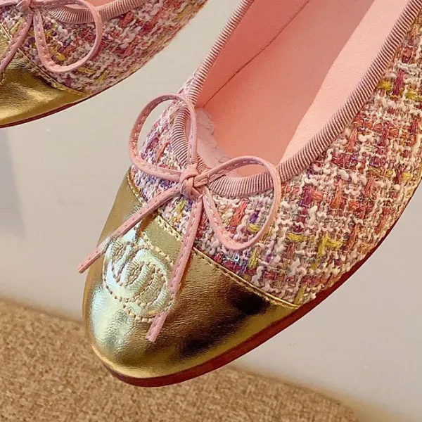 Chanel Ballerina Flats Pink Two-Tone Bow Detail Flat Shoes Loafers - 18