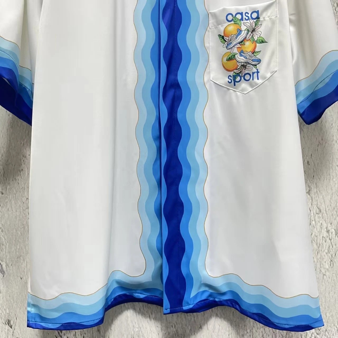 Casablanca White Blue Wavy Pattern Resort Shirt