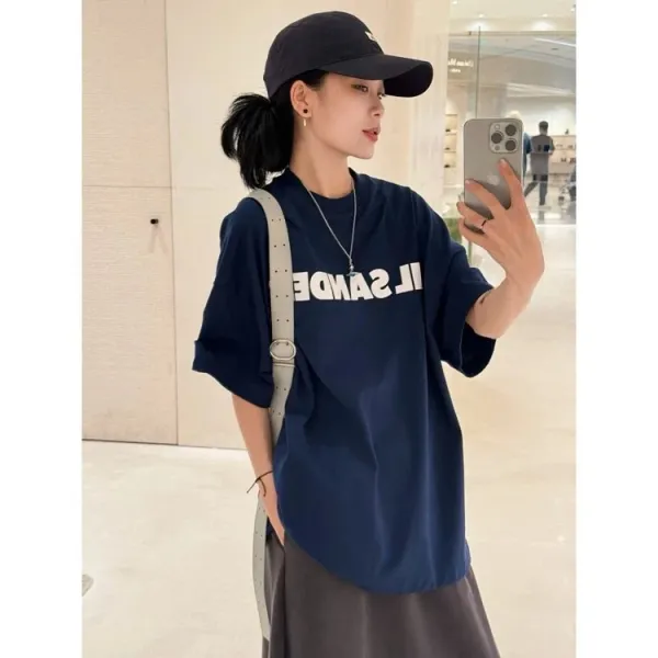 Jil Sander Logo Print Oversized T-Shirt Navy - 10