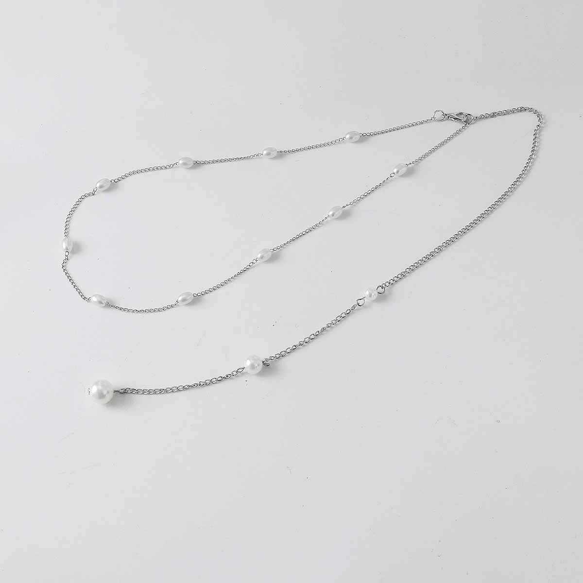 Pearl Chain Backless Dress Necklace White Elegant