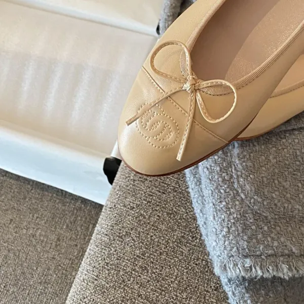 Chanel Ballerina Flats Pink Two-Tone Bow Detail Flat Shoes Loafers - 12
