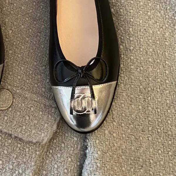 Chanel Ballerina Flats Pink Two-Tone Bow Detail Flat Shoes Loafers - 11