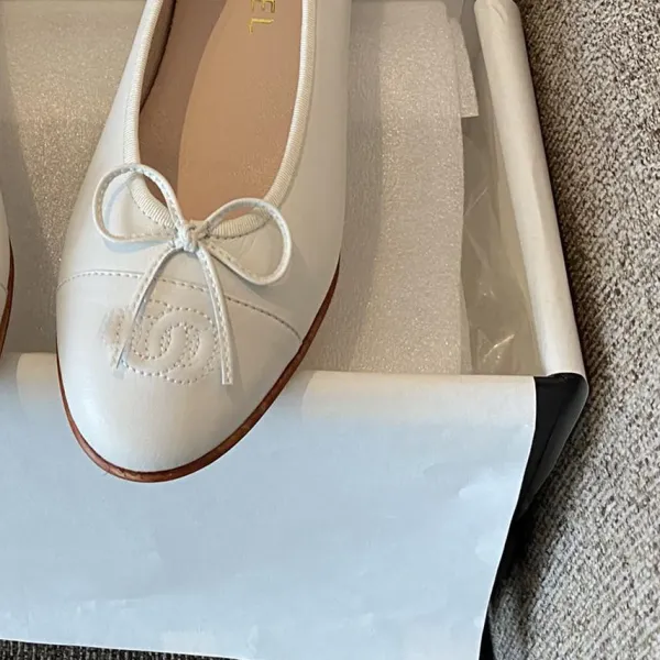Chanel Ballerina Flats Pink Two-Tone Bow Detail Flat Shoes Loafers - 7