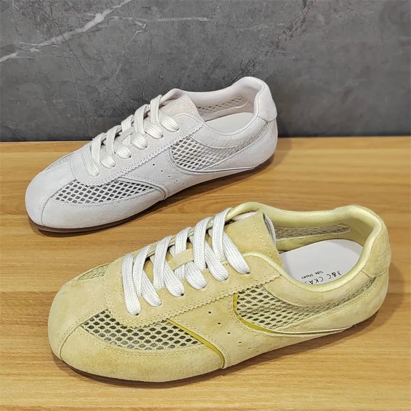Design Retro Mesh Sneakers Beige Yellow Casual Shoes - 12