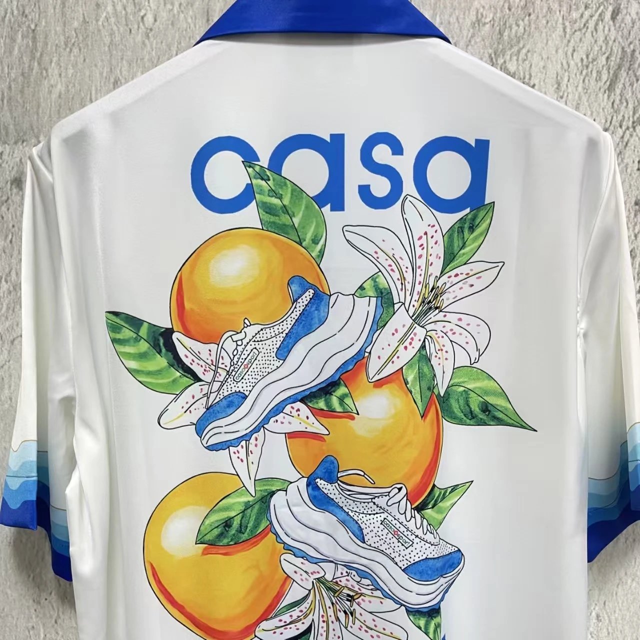 Casablanca White Blue Wavy Pattern Resort Shirt